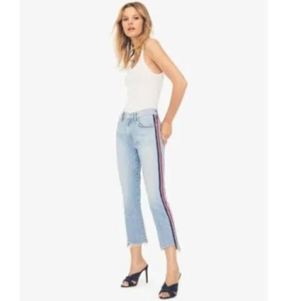 MOTHER SUPERIOR JEANS Racer Stripe Crop Step Fray